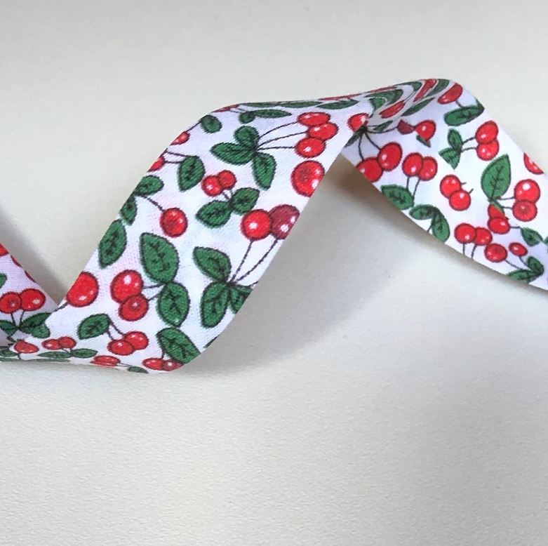 Bias tape folded 20mm with a duo cherry bunch pattern