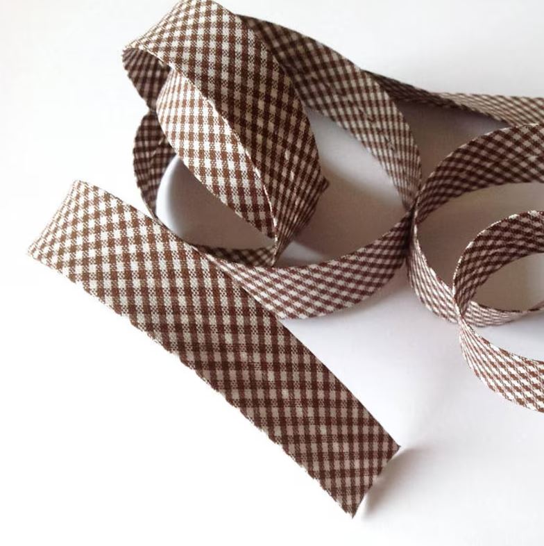 Chocolate brown gingham cotton bias binding